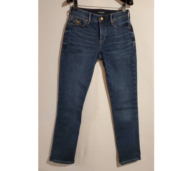 True Religion Jennie Curvy Big T Flap Pocket Dark Wash Ankle Jeans Womens 27 - Picture 1 of 11